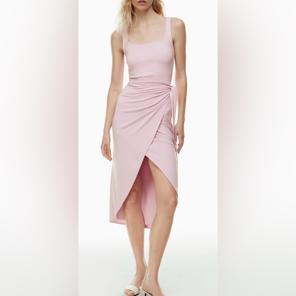 Aritzia Soft Pink Wrap Midi Dress with Side Tie